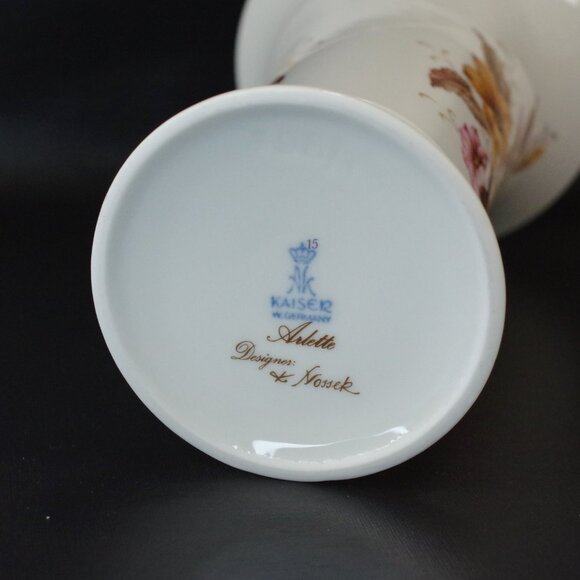 Kaiser West German Porcelain Floral Vase Brown and Pink Flowers 8" Tall - Picture 6 of 6